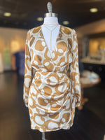 Geo Print Satin Wrap Dress-Gold FINAL SALE