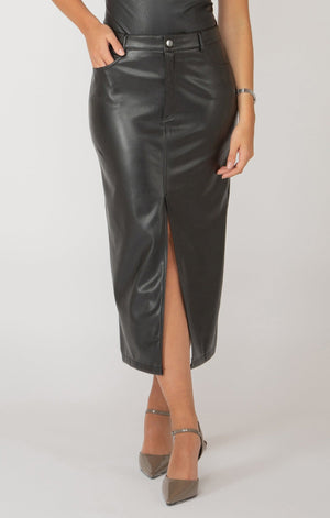 Faux Leather Midi Skirt-Black