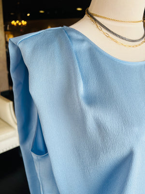 Boxy Hi-Low Elastic Blouse-Blue FINAL SALE