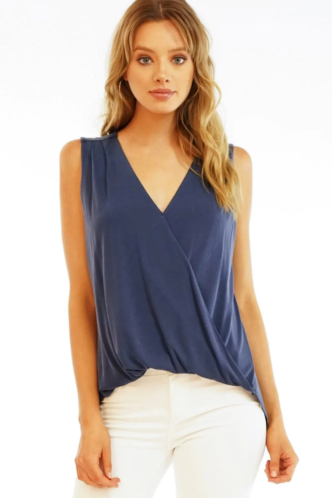 Sleeveless Cupro Top-Navy