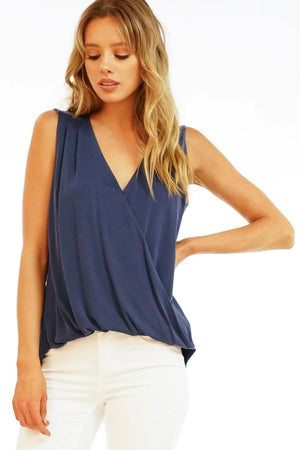 Sleeveless Cupro Top-Navy