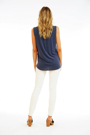 Sleeveless Cupro Top-Navy