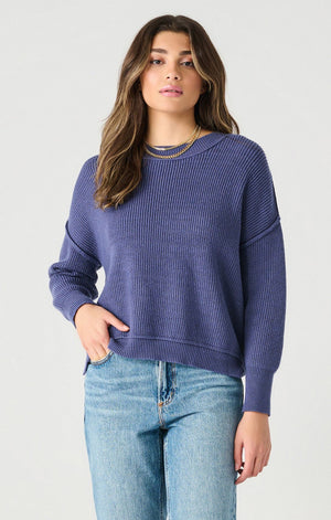 Drop Shoulder Sweater-Deep Blue