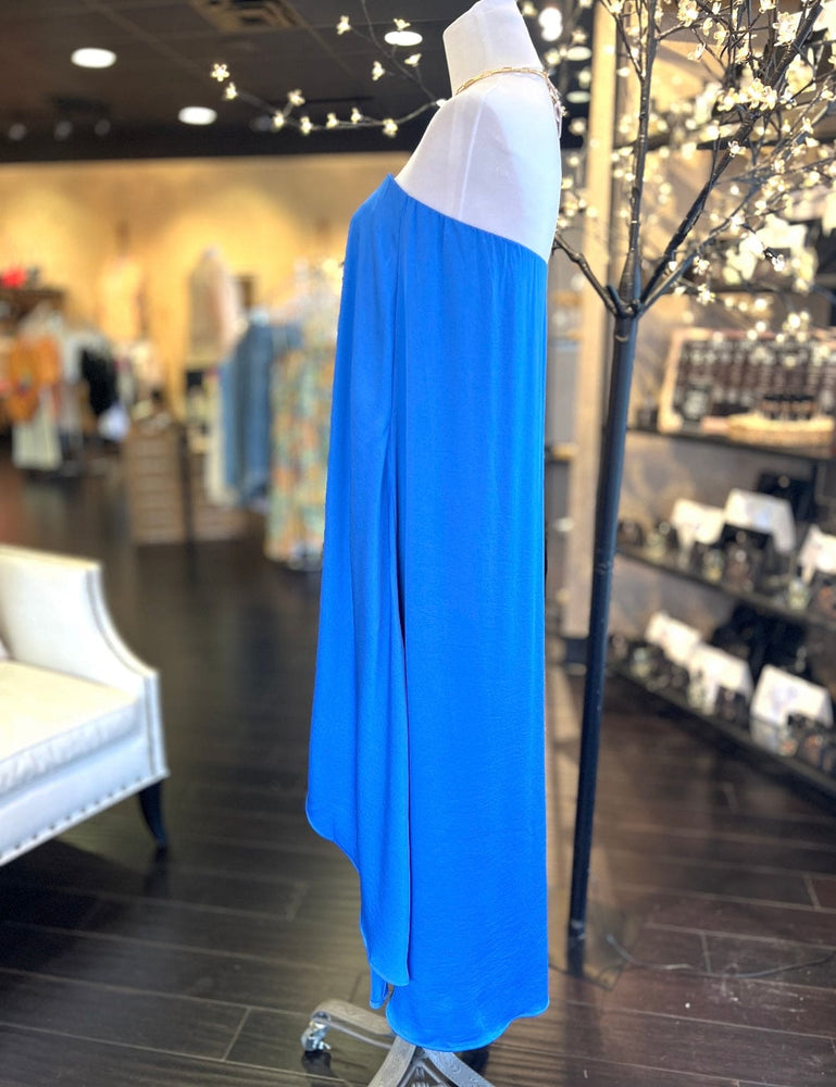 Satin Strapless Hi Low Dress-Blue FINAL SALE