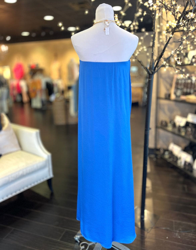 Satin Strapless Hi Low Dress-Blue FINAL SALE