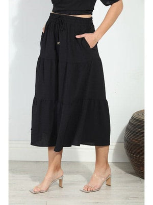 3 Tiered Shirred Skirt-Black FINAL SALE