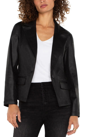 Notch Collar One Button Blazer-Coated Black