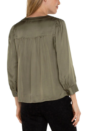 Long Sleeve Pleated Neck Blouse-Spanish Oliver