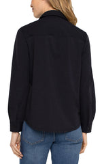 Long Sleeve Button Front Shirt-Black