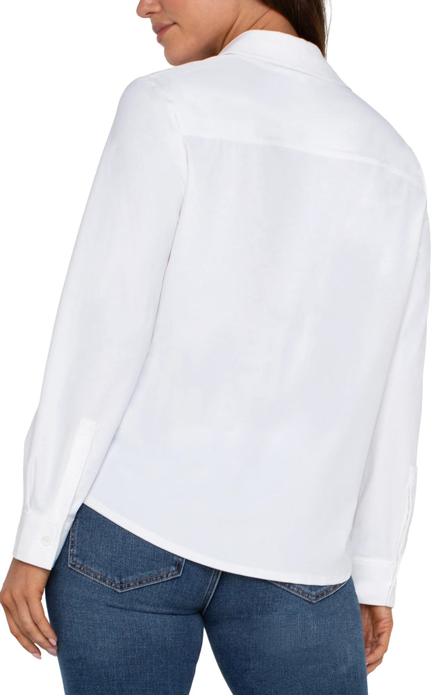 Long Sleeve Button Front Shirt-White