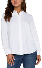 Long Sleeve Button Front Shirt-White