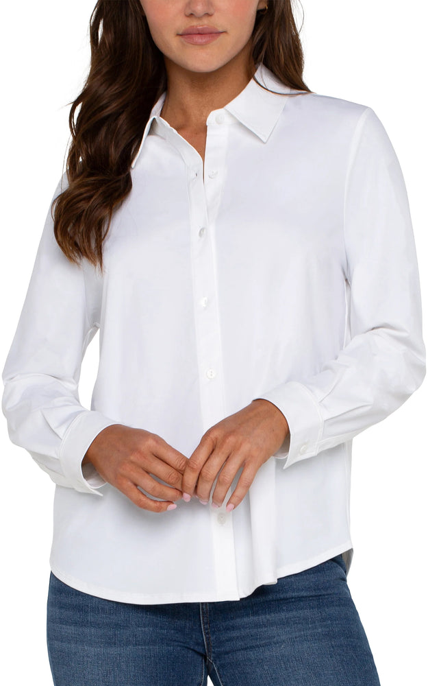 Long Sleeve Button Front Shirt-White