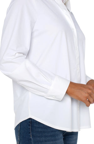 Long Sleeve Button Front Shirt-White