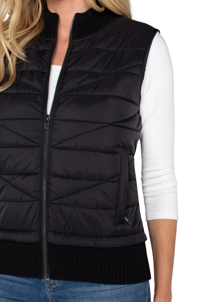 Sleevless Quilted Sweater Vest-Black