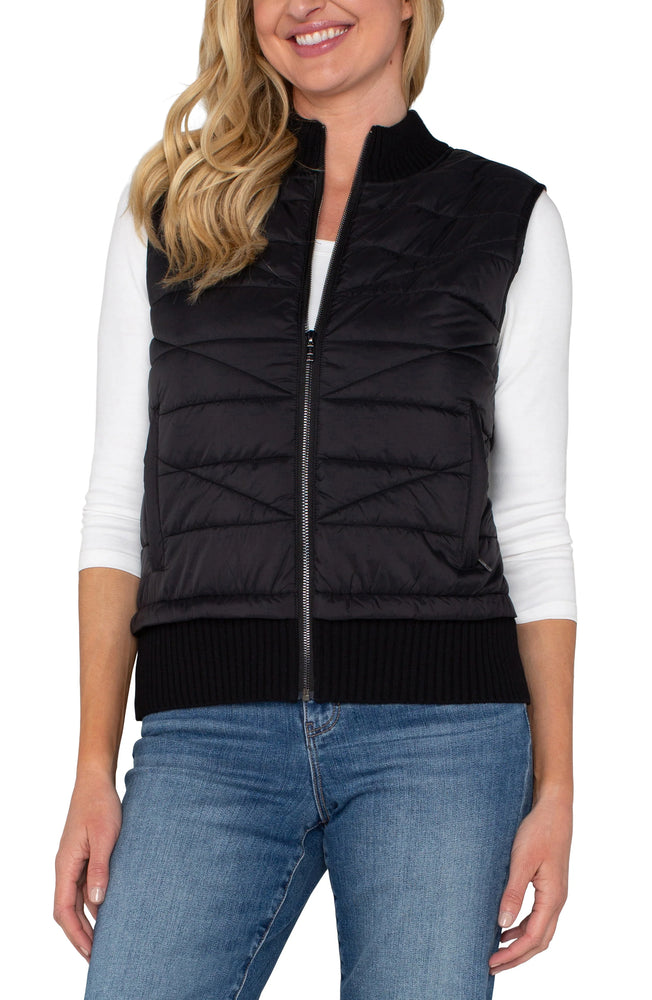 Sleevless Quilted Sweater Vest-Black