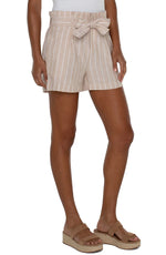 Pleated Trouser Short-Tan Yarn Dyed Stripe