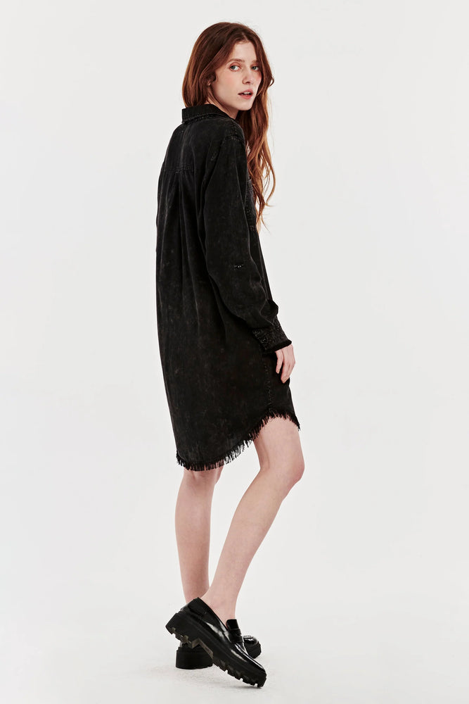 Avery Button Front Dress-Black Mineral