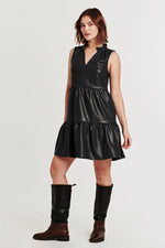 Helena Sleeveless Dress-Black Vegan Leather