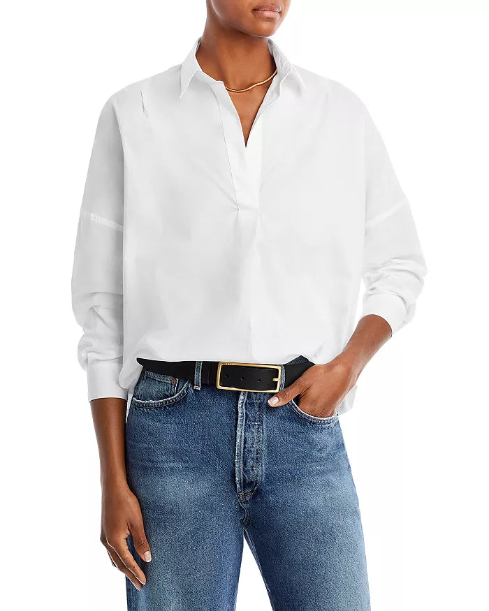 Rhodes Poplin Popover Shirt- Linen White