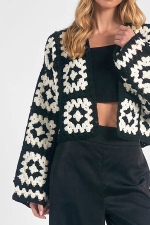 Crochet Cardigan-Black/White