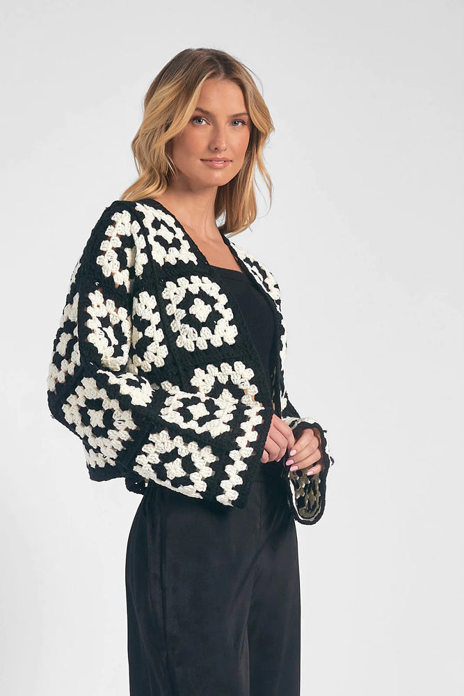 Crochet Cardigan-Black/White