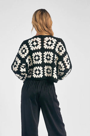 Crochet Cardigan-Black/White
