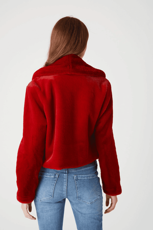 Faux Fur Cropped Jacket-Hot to Trot Red Orange