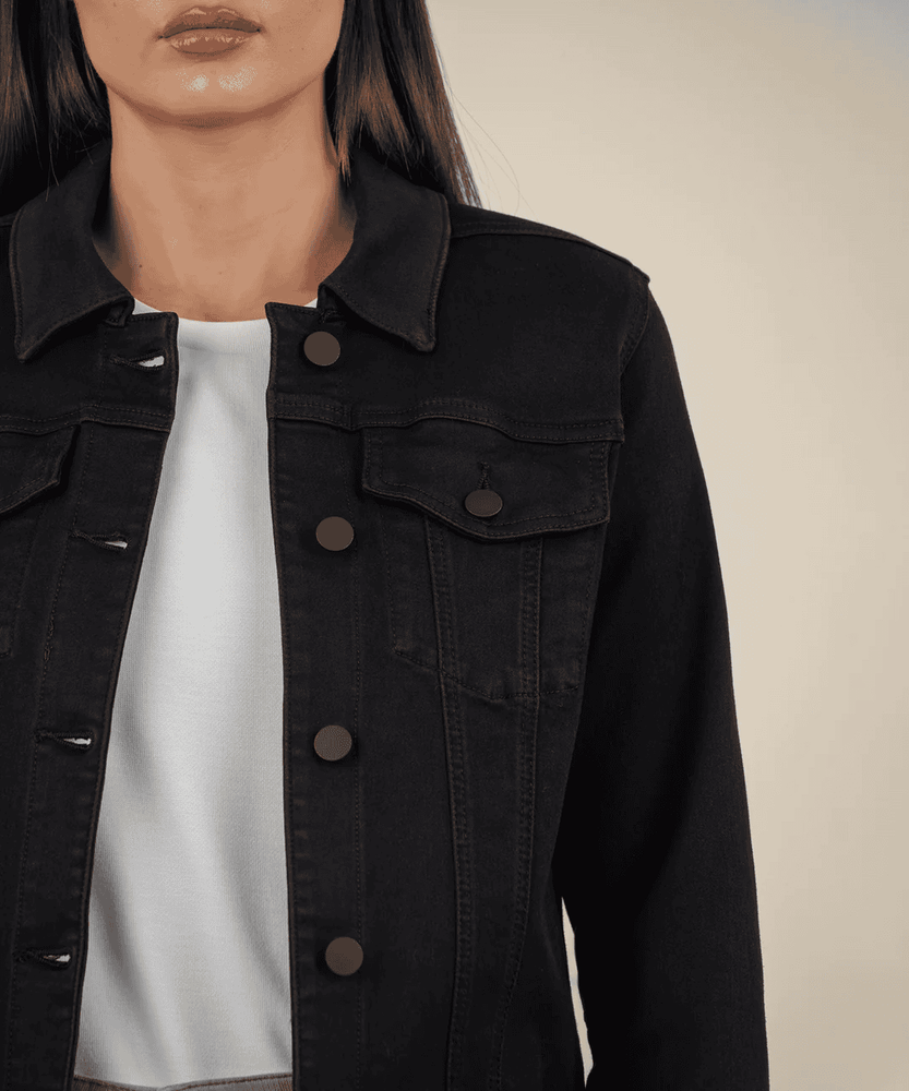 Julia Crop Denim Trucker Jacket-Black