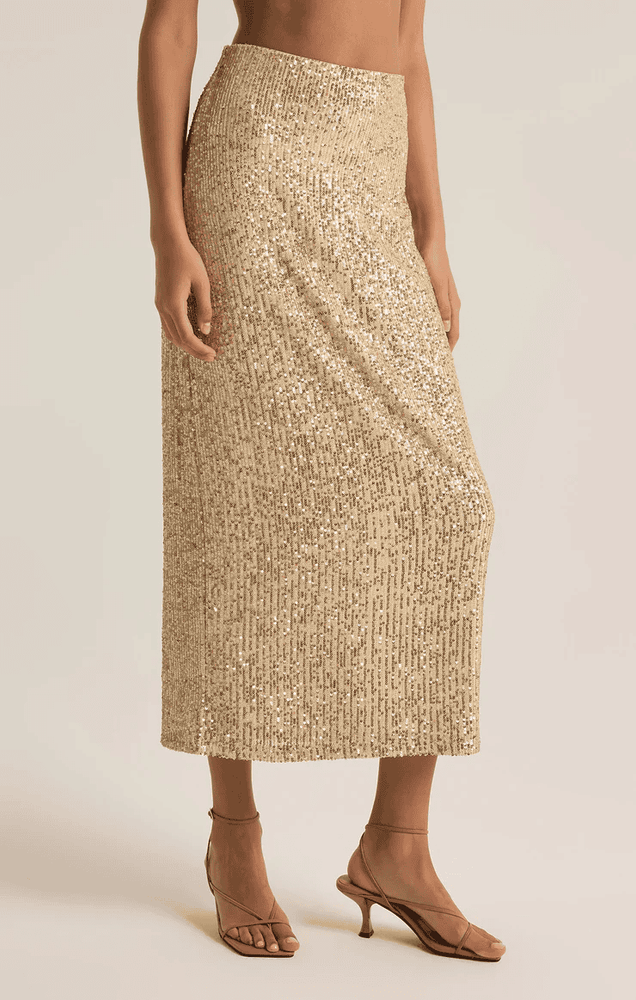 Saturn Sequin Midi Skirt-Champagne