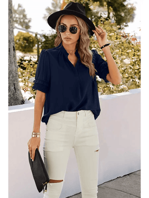 V-Neck Blouse- Navy