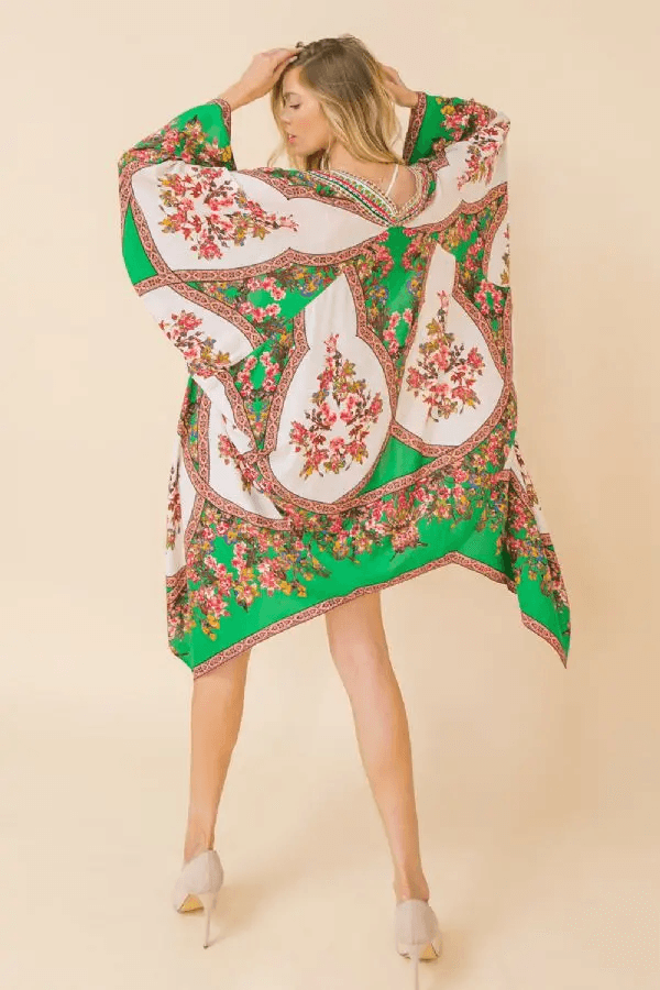 Printed Kimono-Green&Pink