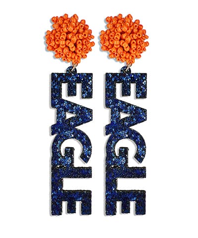Eagle Letter & Pompom Earrings-Orange/Navy Glitter