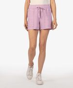 Smocked Drawcord Linen Shorts-Lavender