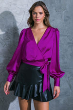 Satin Tie Top-Purple