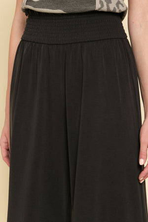 Smocked Waist Modal Wide Pants-Black