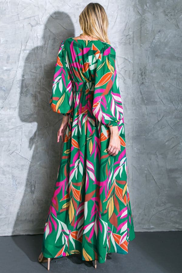 Printed Woven Maxi Dress-Green