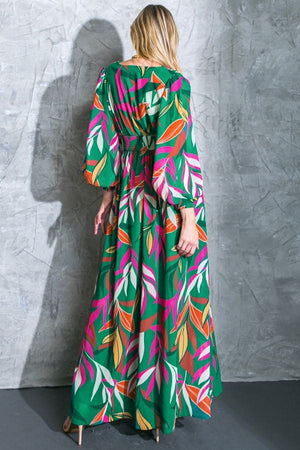 Printed Woven Maxi Dress-Green