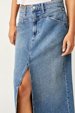 Come As You Are Denim Maxi Skirt-Sapphire Blue w Slit