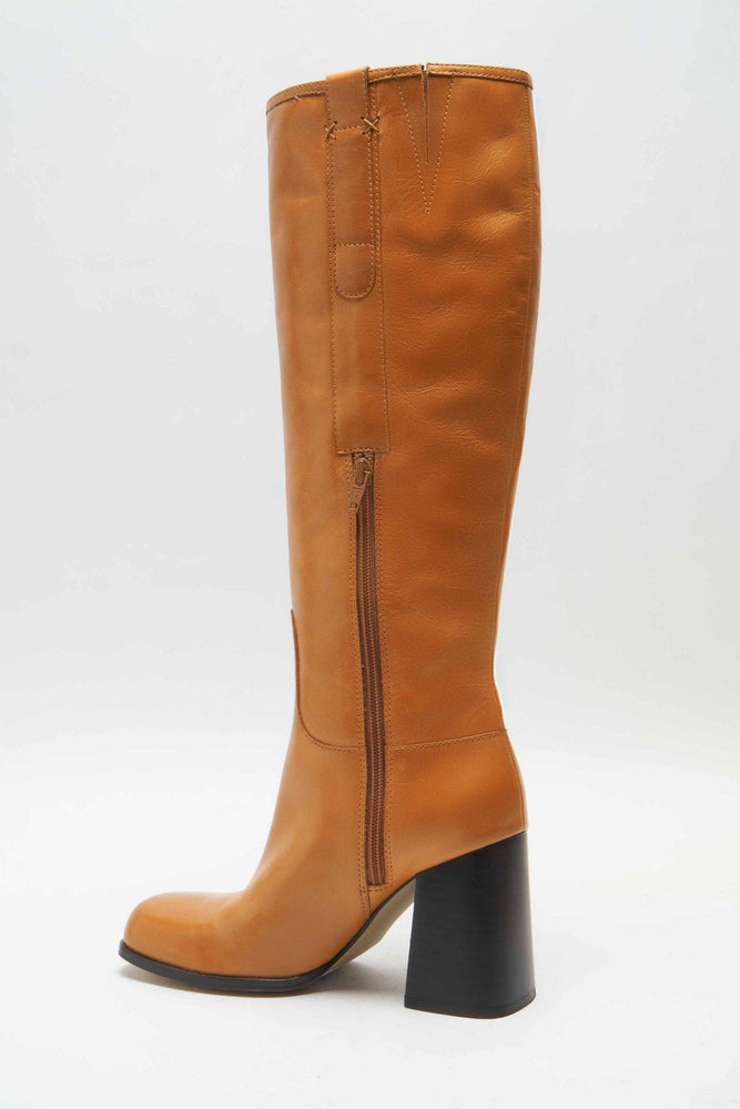 Buy Delize Women's Black Tan High Heel Knee Boots at Amazon.in