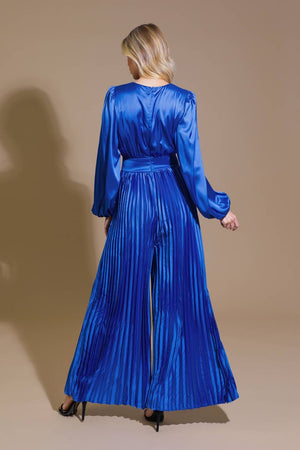 Solid Satin Jumpsuit- Bright Blue