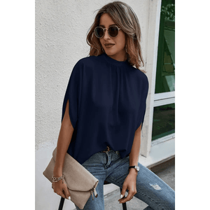 Solid Cape Short Sleeve Top-Navy