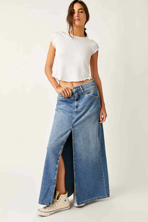 Come As You Are Denim Maxi Skirt-Sapphire Blue w Slit