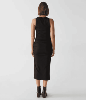 Wren Ruched Midi Dress-Black