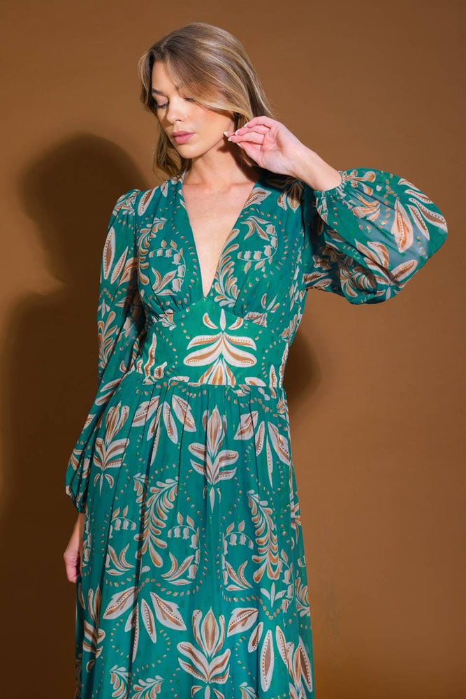 Printed Maxi Dress-Teal