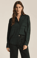 River Plaid Button Up-Cyprus Green