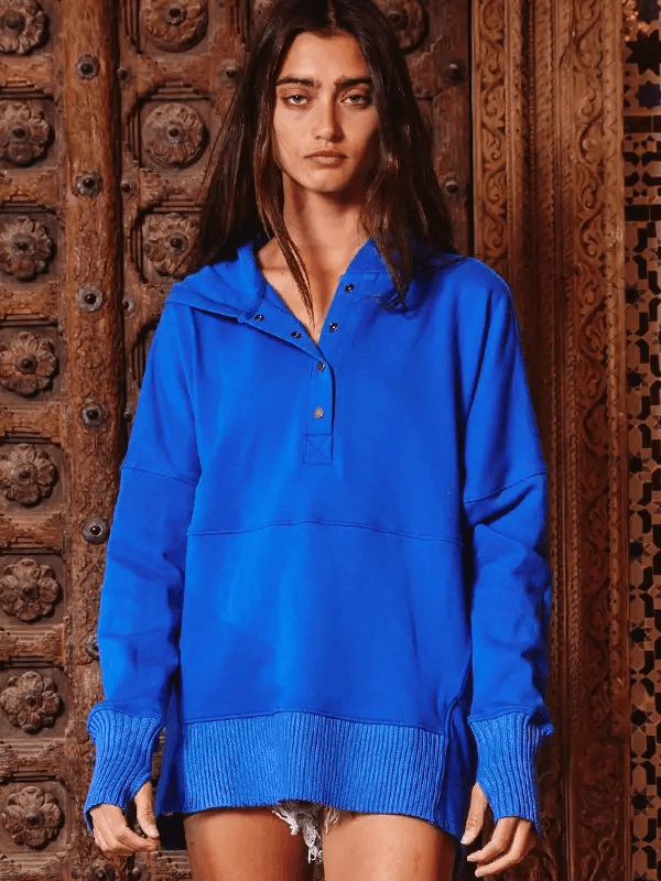 Long Sleeve Oversized Button Top- Royal Blue