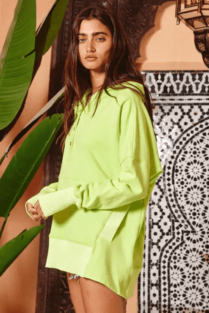Long Sleeve Oversized Button Top- Neon Lime