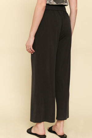 Smocked Waist Modal Wide Pants-Black