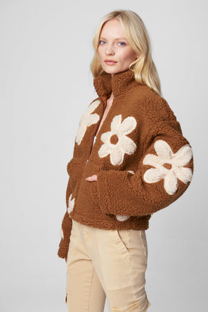 Flower Child Sherpa Jacket-Brown/Cream