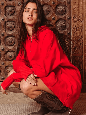 Long Sleeve Oversized Button Top-Red